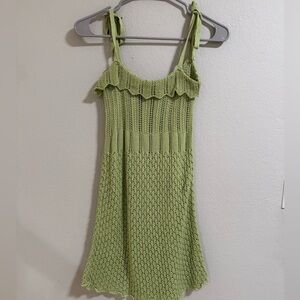 Say What Lime Green Crochet Tie Strap Dress Juniors S 3/5